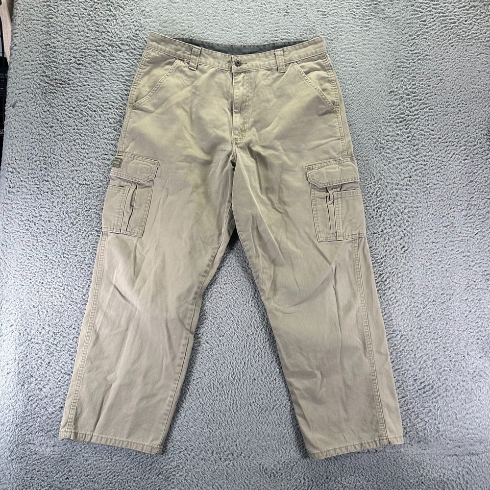 Wrangler Pant Mens 34x30 Beige Cotton Cargo Straight Leg Technician Workwear